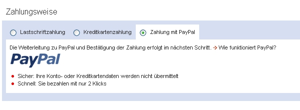 PayPal als Zahlungsmittel in der IBE der Deutschen Bahn